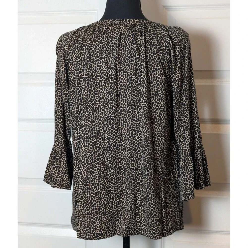 Michael Kors Size M Blouse Micro-Giraffe 3/4 Sleeve Bell Cuff Flowy Designer